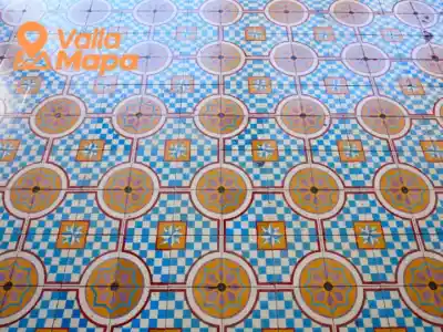 Colorful traditional pasta tiles in a Yucatan colonial house floor